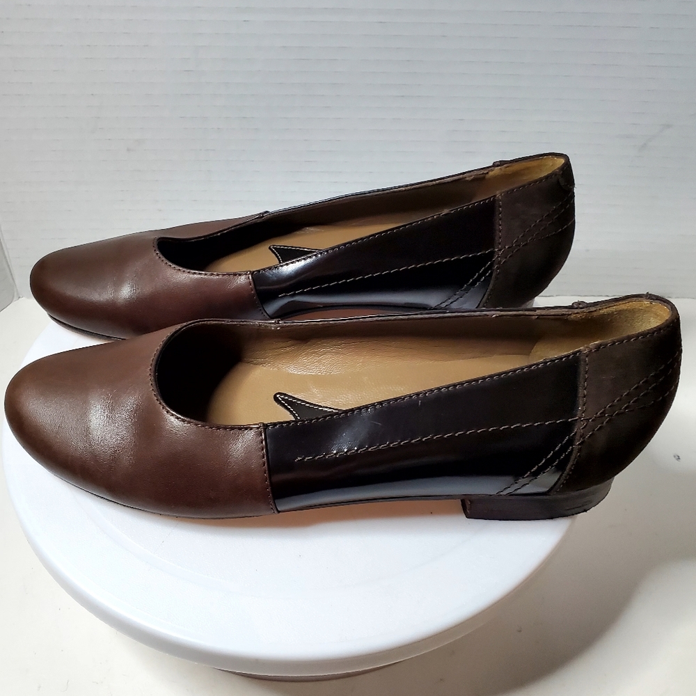 Marni Women's Brown Leather & Suede Flat Pumps Size 9 Or 39